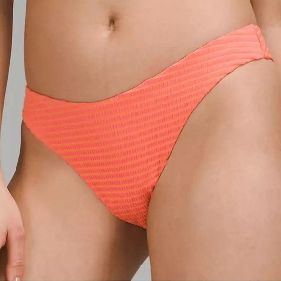 Lululemon Smocked Skimpy Fit Swim Suit Bikini Top Bottom Size 8 A/B Cup Apricot - Picture 3 of 12